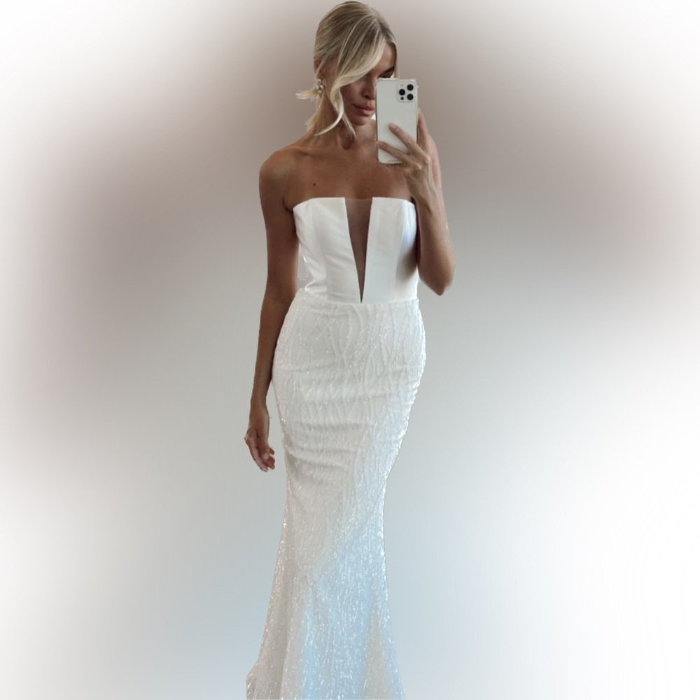 New Made With Love White French Crepe Noah #9311 Dress Bridal Size 14